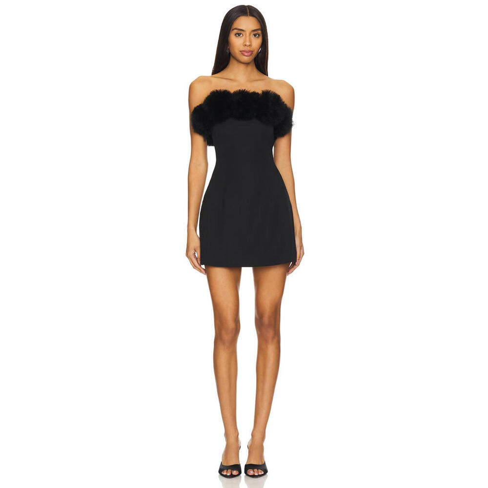 Leje strapless fur lining mini black dress Size M NWT $1020 msrp